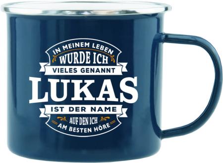 H&H Geschenk Emaille Tasse für Lukas - persönliche Kaffeebecher