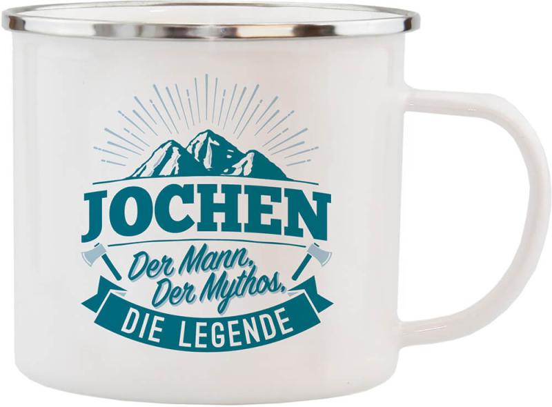 H&H Geschenk Emaille Tasse für Jochen - persönliche Kaffeebecher